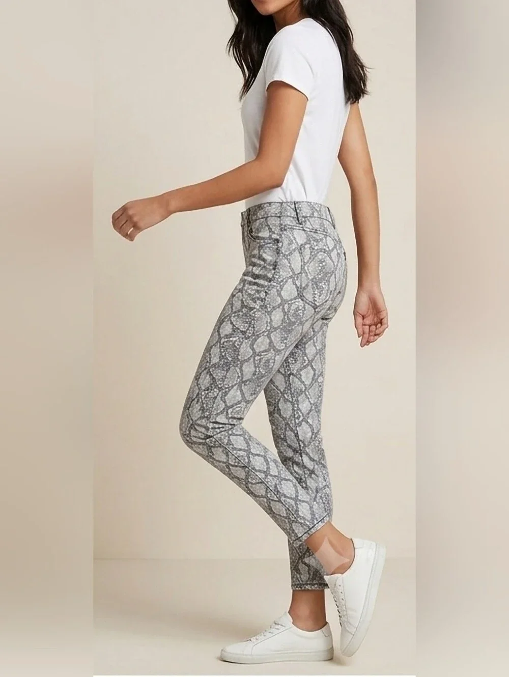Seven7 TummyLess Gray Snake-Print Cotton Blend High Waist Skinny Jeans 12
